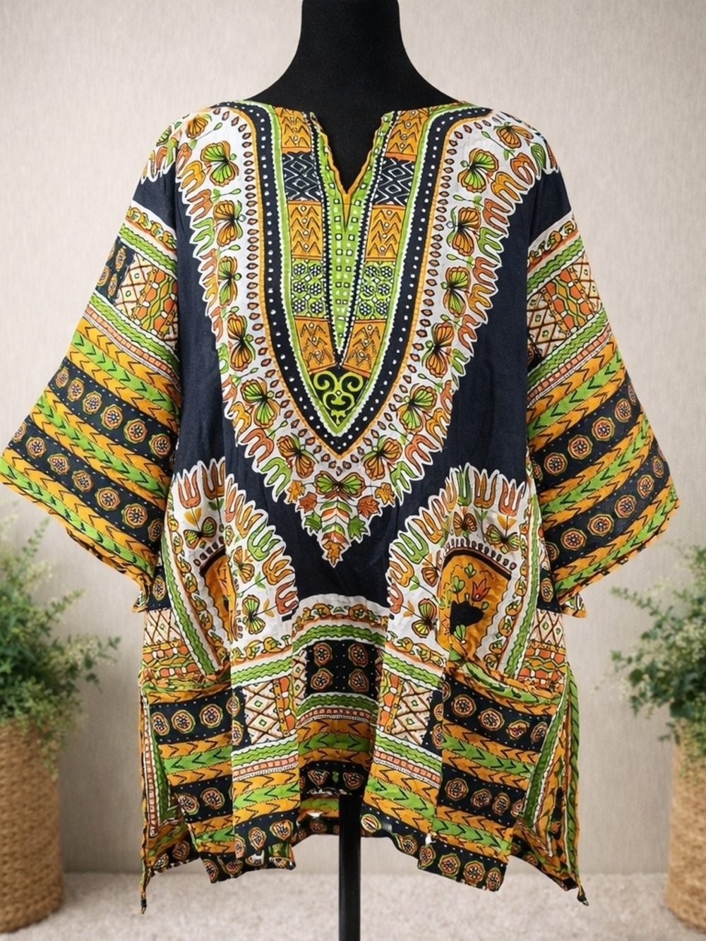 Funky People Dashiki Style Cotton Top 3XL Bright Boho Tribal Shirt Pockets